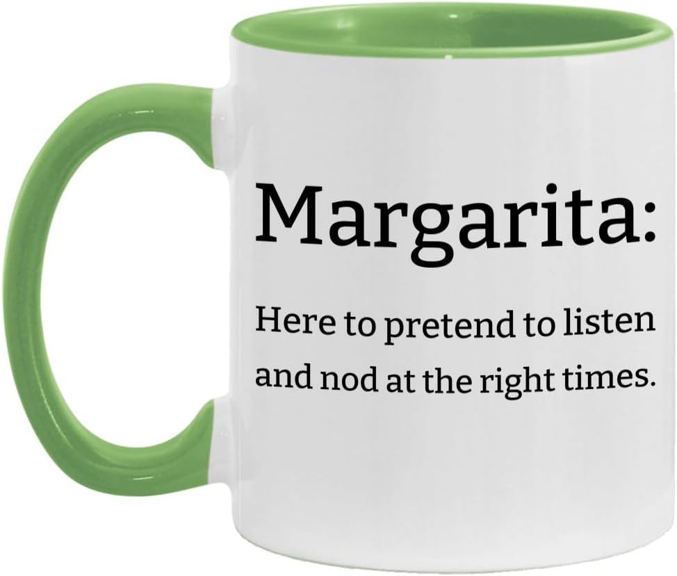 Funny Margarita Mug - Unique Margarita Gift - Sarcastic Margarita Definition Mug 15oz White/Light Green