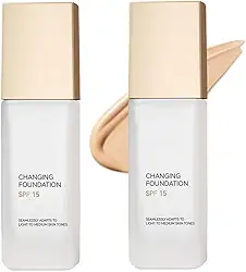 Maquiagem de base mágica que muda de cor, base mágica que muda de cor com FPS 15, corretivo de base de maquiagem BB Cream uniforme, leve, hidrata para todas as peles (2 peças)