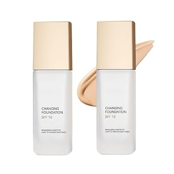 Color Changing Foundation Makeup, Magical Color Changing Foundation with SPF15, Even Skin Tone BB Cream Makeup Base Concealer, Lightweight, Moisturizes for All Skin 2PCS
