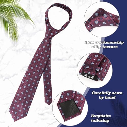 Image of Alizeal Mens Vintage Solid Plaid Tie with Pocket Square 3.15inches Necktie Set