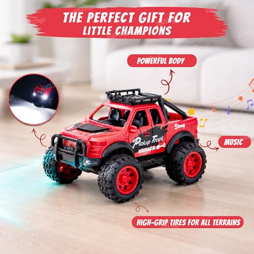 Image of Zest 4 Toyz Pickup Truck Toy for Kids Friction Powered Big Wheel Off Road Car Push and Go Vehicle Toy for Kids Assorted