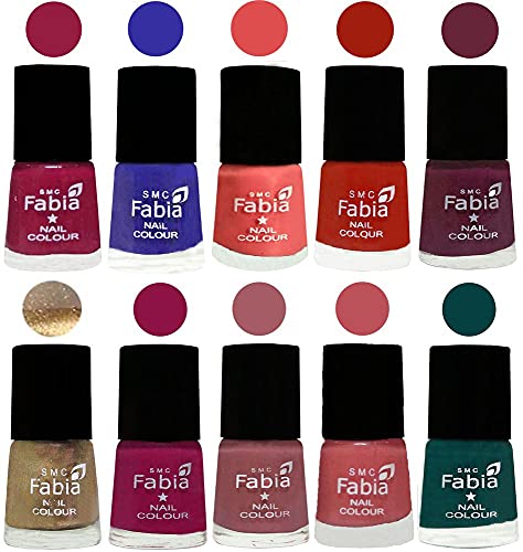 Image of SMC Fabia ALL IN ONE (PACK OF 10), Long Lasting Glossy Nail Polish, 6 ml Each, All Vibrant Colours,01731