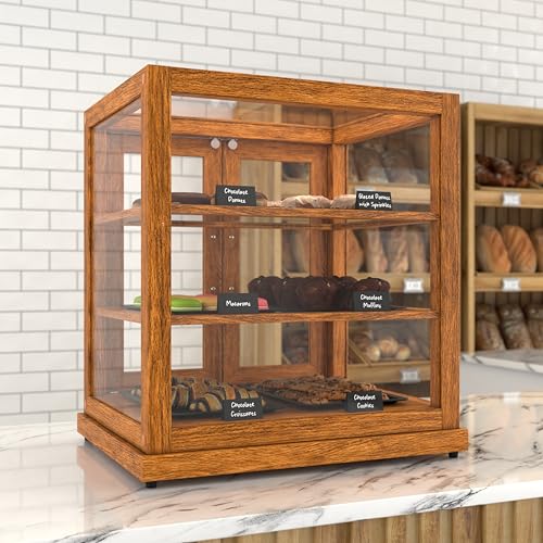 Image of KoolMore 25 in. Light Wood Countertop Upright Dry Bakery Display Case, Pastry, Cake, and Bread Display with Tempered Glass