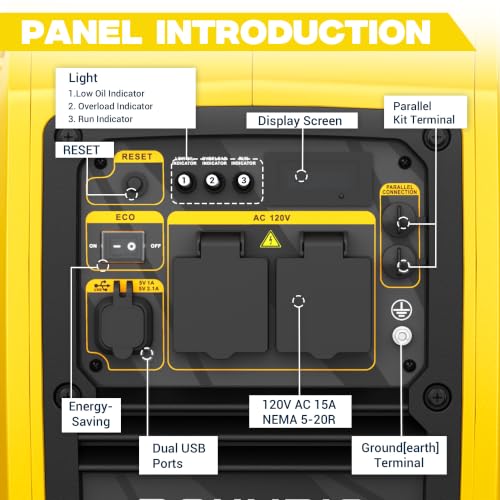 Image of 3450-Watt Dual Fuel Inverter Generator, Gas & Propane Portable Generator for Home Backup, Camping & RV, Super Quiet 59dB, 1.6 Gal Tank Up to 8.3 Hours, 120V EPA Compliant, Yellow