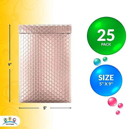 ABC Rose Gold Metallic Bubble Mailers, 5 x 9 Inches. 25 Pack Bubble Mailers Metallic. Aluminum Foil and Polyethylene Metallic Bubble Envelope. Waterproof Metallic Packaging Envelopes for Jewelry - Thumbnail 2