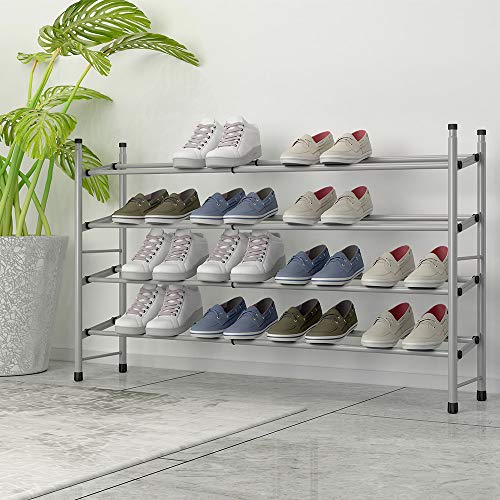 Tzamli 4-Tier Free Standing Shoe Rack Metal Iron Of Expandable And Adjustable Shoes Organizer, Stackable Shoe Shelf For Entryway Doorway, 24.41" X 8.66" X 25.98" (Silver Gray, 4-Tier) #TOP2