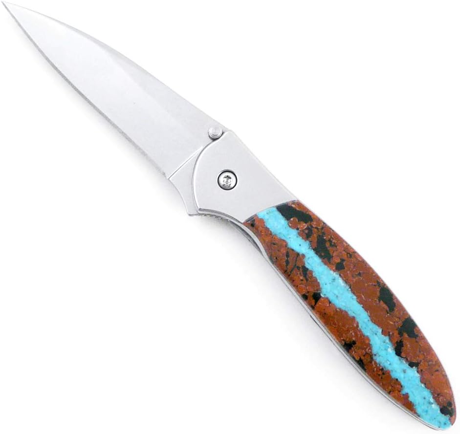 Kershaw Leek Folding Pocket Knife with Artisan-Crafted Vein Turquoise Stone Handle, Made in USA