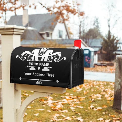 Image of Harooni Personalized Custom Mailbox Covers Magnetic Standard Size 18x21 Inch Custom Monogram Family Name Mailbox Wraps Customized Address Numbers Post Letter Box Cover for Home Gadern Decor