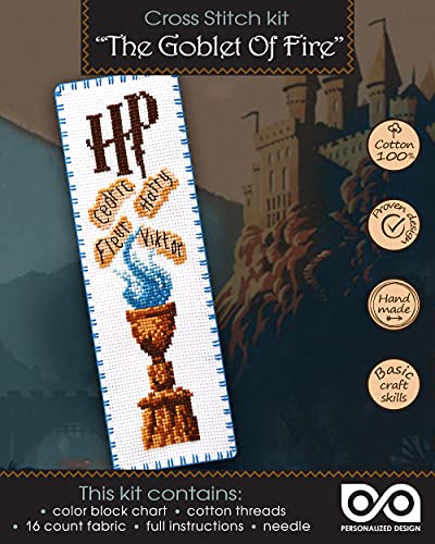 Kit de punto de cruz para marcapáginas con diseño de copa de fuego, kit de bordado a mano