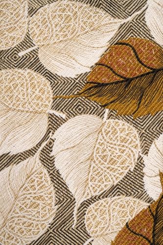 Image of SAGON 2x5 Ft Printed Runner Carpet - Cotton Bedside Rug for Bedroom & Living Room (Brown Leaf)