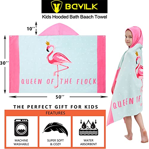 Bavilk Kids Hooded Bath Beach Towel Girls Boys Swim Pool Cover Up Super Absorbent Cute Cartoon Animal Full Vitality (Crown Flamingo) #TOP3