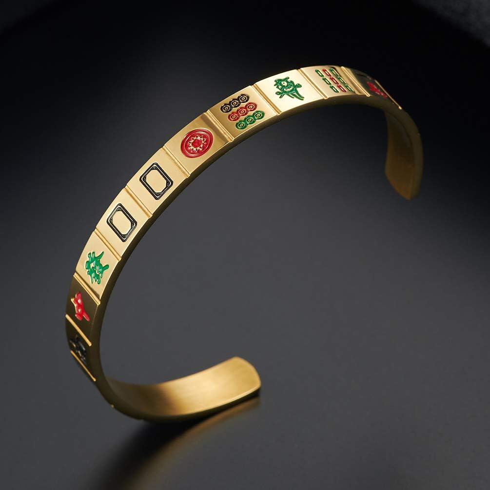 Men's Women's Stainless Steel Creative Mahjong Cuff Bangle Bracelet Lucky Mah Jong Mah-Jongg Personalized Jewelry