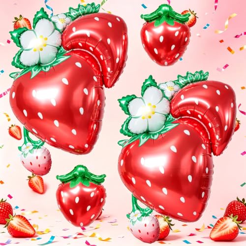 Image of Big Strawberry Balloons Berry Foil Balloons for Strawberry Birthday Party Decorations Berry Sweet Baby Shower Decorations Berry First Birthday Decor Strawberry Decorations for Party Picnic Theme