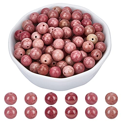 arricraft About 94 Pcs 8mm Natural Stone Beads, Natural Rhodonite Round Beads, Gemstone Loose Beads for Bracelet Necklace Jewelry Making (Hole: 1mm)