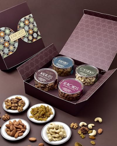Image of HyperFoods Diwali Gifts for Family and Friends DryFruit Combo Pack Dry Fruits Gift Hamper Dryfruit Gift Box Corporate Gifts For Employees Small Pet Jars Pack of 4 Dry Fruits Walnut Almond Cashew Raisins
