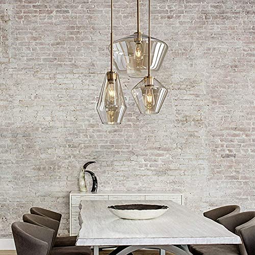 Nickacoo Retro Cluster Pendant In Antique 3-Light Hanging Lighting Fixture Vintage Chandelier Living Room Cafe Bar Restaurant Glass Pendant Light Bedroom Bedside Personality Ceiling Light (Gold) #TOP6