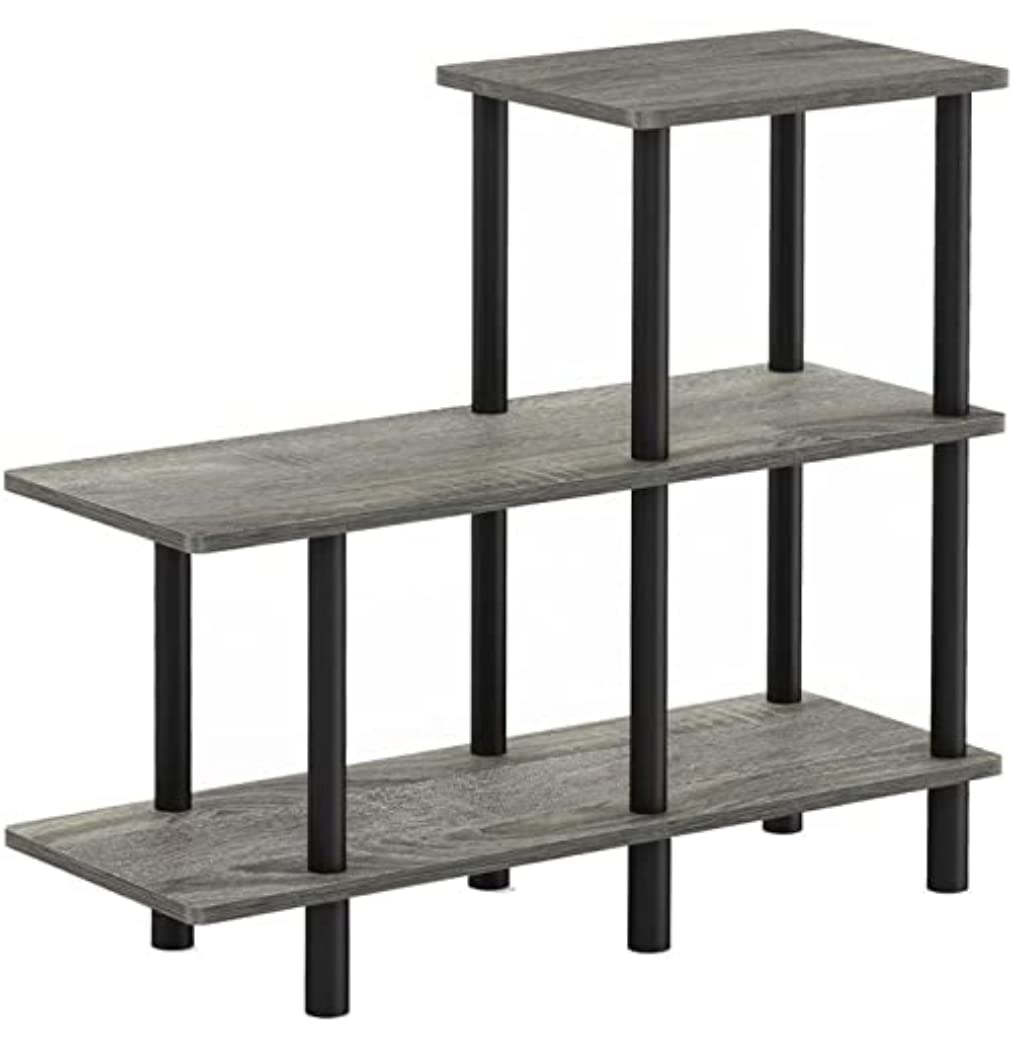 Furinno Turn-N-Tube 3-Tier Cube Ladder Shelf, French Oak Grey/Black