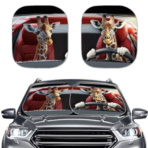 Image of Driving Giraffe 2 PCS Car Windshield Sun Shade Foldable Automotive Interior Accessories for Sun Protection Auto Sun Heat and UV Rays Blocker Fit Car Front Window for Trucks SUV Van