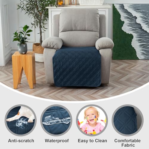 Image of Genina Waterproof Recliner Chair Covers, Recliner Cover for Dog Pets Friendly, Washable Antislip Reclining Chair Cover Furniture Protector, Sofa Slipcover for Living Room(23.6inch /Peacock Blue)