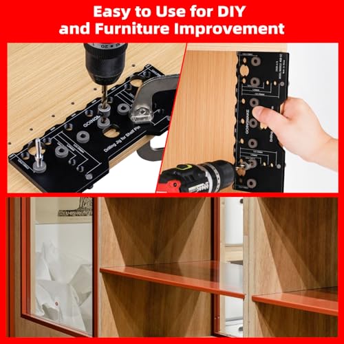 GOINGMAKE Shelf Pin Jig 1/4 Inch Aluminum Alloy Shelf Pin Drilling Jig Drill Guide for Straight Holes Shelf Pin Drilling Jig Cabinet Hardware Jig Shelf Pin Drilling Template Woodworking Tools