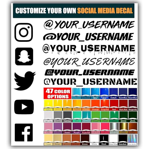 VulgrCo Custom Social Media Stickers, Personalized Instagram,YouTube, Facebook, Twitter, X, and More, Custom Car Sticker, Durable Vinyl Username Tag Stickers for Cars