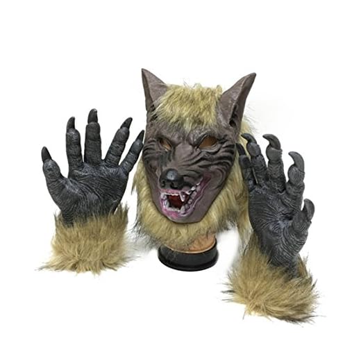 SUNREEK Traje de Hombre Lobo Guantes de Garras de Lobo y máscara para Halloween, Fiesta de Disfraces Cosplay