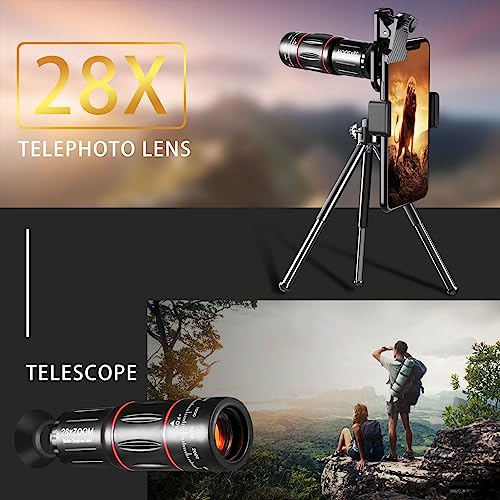 28x Telephoto Multiple Use Modes Multilayer Coating Large Aperture Cell Phone Camera Lens 198 Degree Wide Angle for Concert Watching