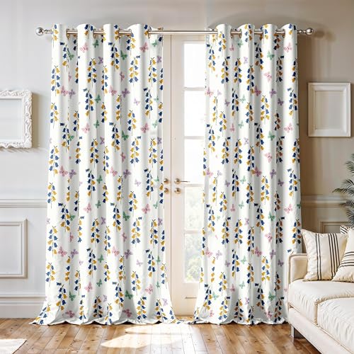 Image of Ultimate Trends Room Darkening Digital Printed Floral Geomatrical Prints Curtain 65-70% Opacity,Diamond Eyelets, Tie Back, Floral Geomatrical, 9 FEET Pack of 1,White with Multi-Color