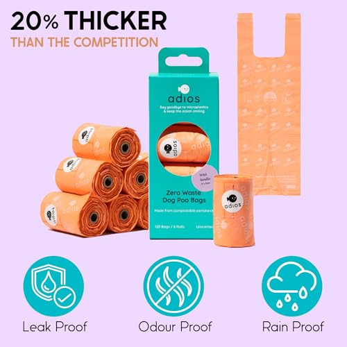 Sacs à déjections canines compostables Adios Plastic avec poignées - Lot de 360
