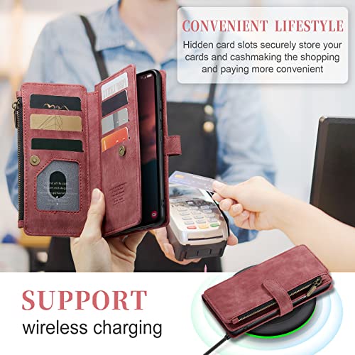Vitre protege case Galaxy A14 rouge clapet aimanté et porte-carte