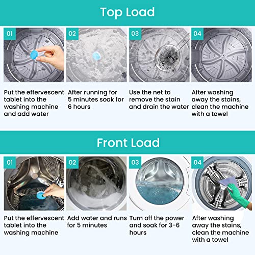 Maravello Washing Machine Cleaner Descaler - Washing Machine Cleaning Tablets for Front Load and Top Load Washers, Stain Remover for Laundry (Sea Salt, 6 Cout)