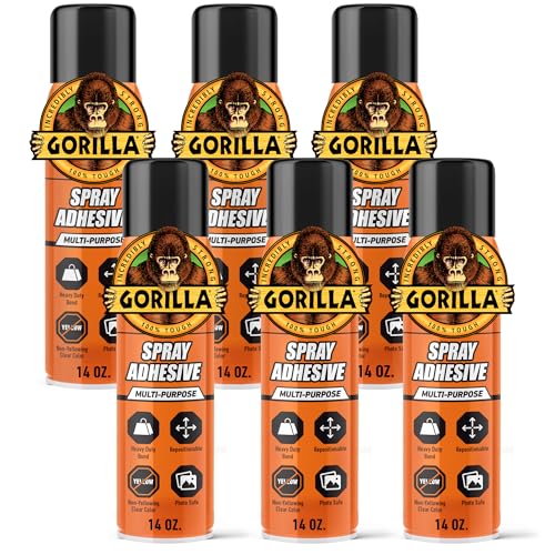 Gorilla Heavy Duty Spray Adhesive, Clear Glue, 14 Ounce (Pack of 6) - All Purpose with Comfort Nozzle for Indoor or Outdoor