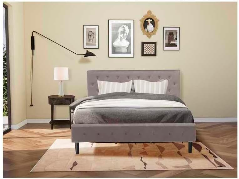 HomeStock Gothic Grandeur 2 Piece Bedroom Set - Button Tufted Bed Frame - Velvet Fabric Upholstered Headboard and A Nightstand King/Distressed Jacobean/Brown Taupe