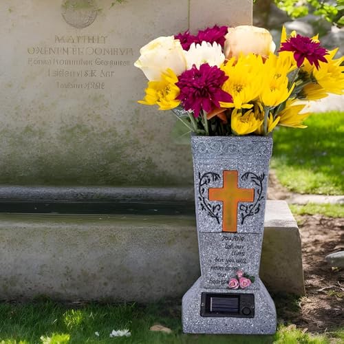 Vase commémoratif de cimetière solaire anti-renversement pour fleurs de deuil