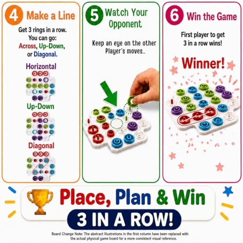 Image of Graphene Tri Rings Strategy Board Game Tic Tac Toe 3 in a Row Ring Puzzle for Kids Interactive 2-4 Players STEM Activity Color Matching Brain Teaser Indoor Outdoor Educational Family Game 8+ Years