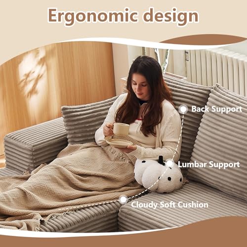 Image of Oversized Modular Sectional Sofa Couch, Large 6 Seater Corner Sofa Modern U Shaped Sectional Couch Cloud Couches for Living Room, Office, Spacious Space, Corduroy, No Assembly Required, Camel