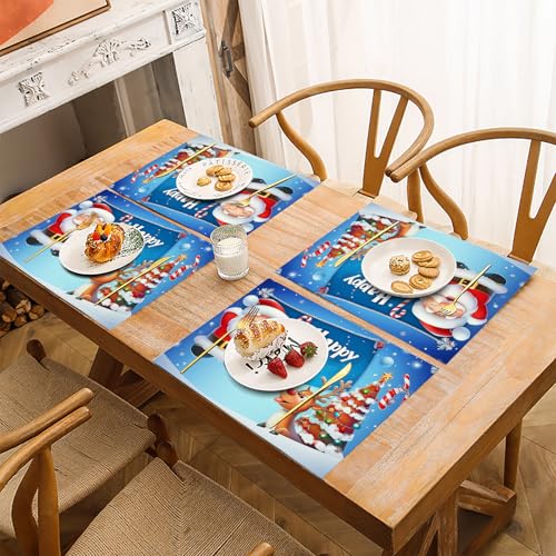 Lot de 6 sets de table Noël en lin lavable de 30x45cm aux motifs mignons - 4