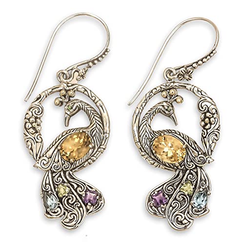 NOVICA Multi-Gem Citrine .925 Sterling Silver Dangle Earrings  Graceful Peacock 