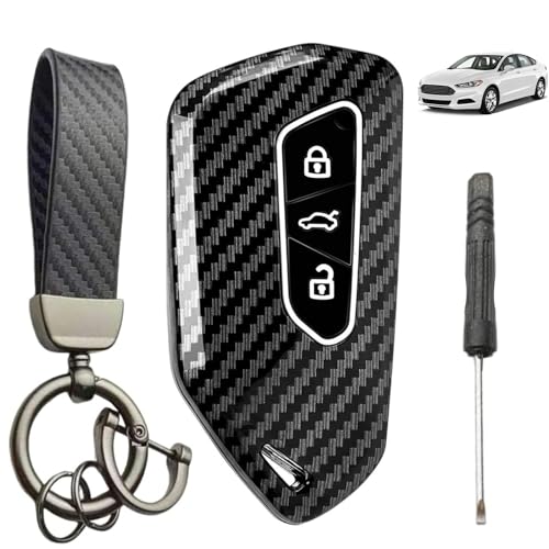 Schlüsselcover für VW Golf 8, Cupra Formentor/Terramar, Skoda Octavia | TPU Schlüsselcover| 3-Tasten| Carbon Design| Barrierefreie Signalübertragung| 360° Schutz| inkl Schlüsselanhänger