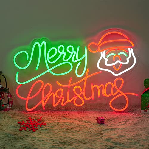 Image of Neon Signs Merry Christmas Neon Lights for Wall Decor LED Neon Light Signs LED Sign for Christmas Party Home Window Balcony Hanging Art Living Room Decorations 23.62x15.74 IN (with Merry Christmas Santa Claus)