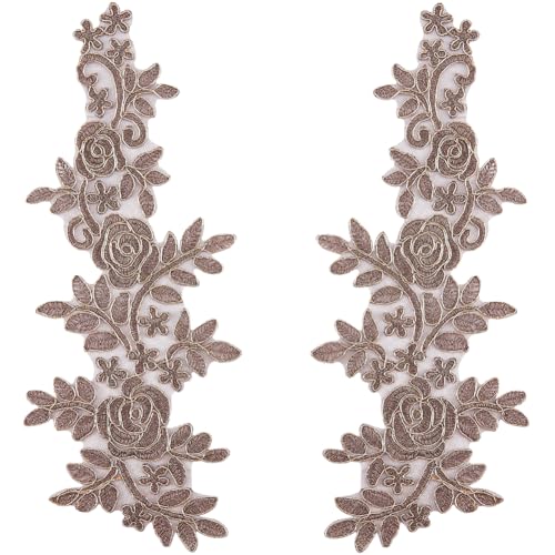 GORGECRAFT 4 Parche de Encaje Bordado Apliques de Flores Hojas Florales Decorativas Parche para Coser Apliques de Tela para Vestido de Novia Tocado de Novia Disfraz Sombrero Bolso Jeans Color Camello