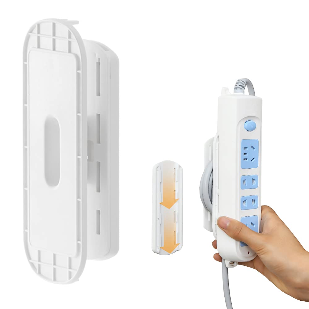 電源タップ 固定ホルダー 1個セット 壁掛け 電源コード 電源タップ 固定 挿入タイプ 移動可能 取り付け簡単 穴あけ不要 配線収納 コンセント固定ホルダー 延長コード固定ホルダー 収納整理 再利用可能 キッチン/オフィス/寝室/リビングなどの壁に (ホワイト)