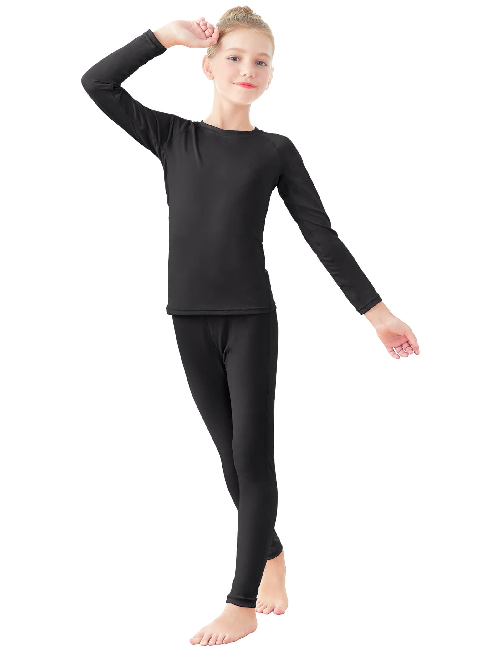 DaydanceNude Kids Girls Base Layers Set Tan Active Undergarments for Dance, Ballet, Gymnastics, Performance in Winter