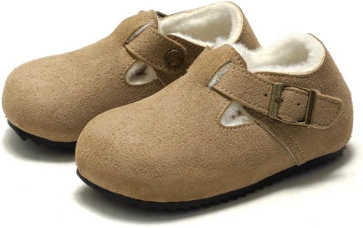 Girl's Suede Mules Shoes Winter Potato Shoe Comfortable Cork Footbed Bag Heel Clogs Slip-On for Indoor
