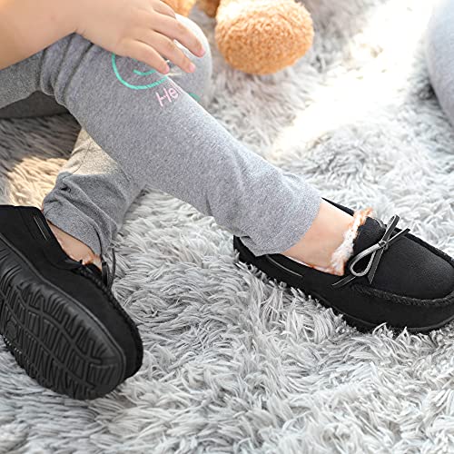 Nccb Boys Girls House Slippers Size 11 Memory Foam Moccasin Shoes Furry Plush Lining Non Slip Indoor Outdoor Boys Slippers For Big Kids Little Kids Black #TOP1