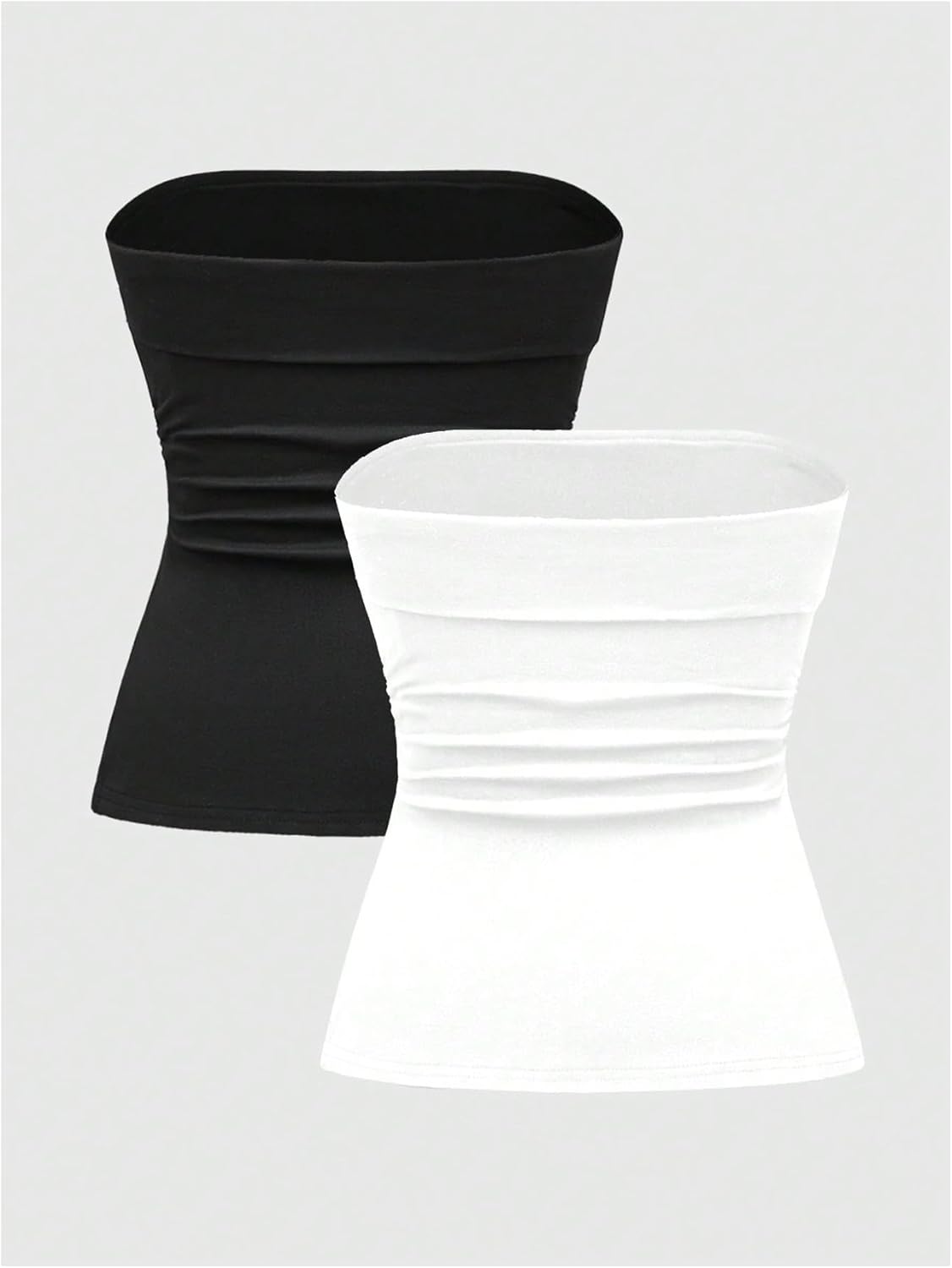 SOLY HUX Women's 2 Piece Tube Tops Strapless Sleeveless Ruched Split Y2k Slim Fitted Going Out Top - Image 2