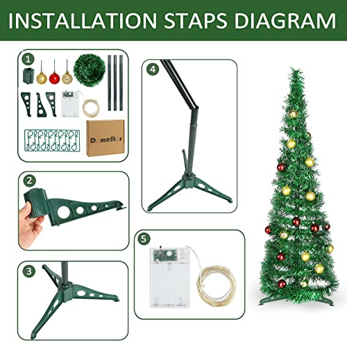 Domestar 2.9Ft Tinsel Prelit Christmas Tree, Pop Up Artificial Pencil Slim Tree With 15Pcs Christmas Balls For Xmas Decor Holiday Carnival Party Decorations #TOP7