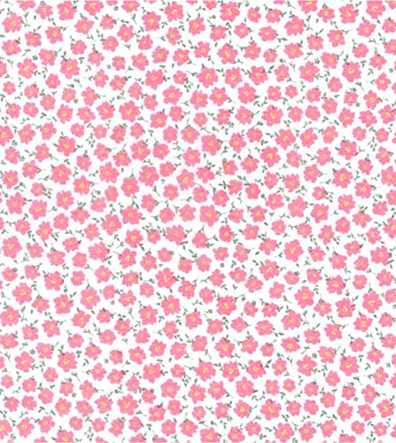 Tissu polycoton fleurs roses sur blanc 5m pour décoration intérieure