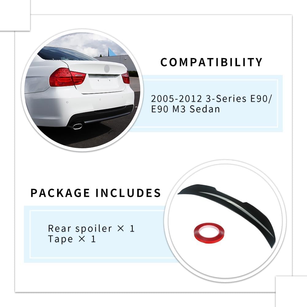 E90 Trunk Spoiler PSM-Style Compatible with (2005-2012) 3-Series E90 Sedan / M3 Sedan Gloss Black