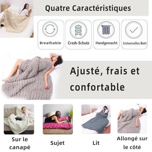 Plaid grosse maille et jeté de canapé design en laine tressée
